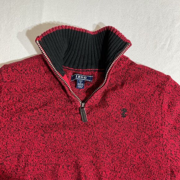 Izod Red & Black Quarter-Zip Sweater Mens Medium Cotton Blend - Picture 2 of 5